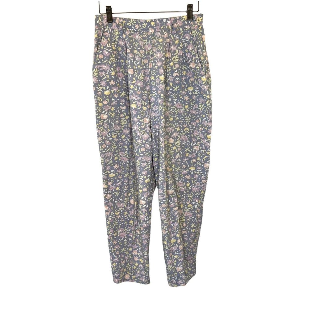 Vintage 90s Purple Floral High Rise Straight Leg Pants 8
